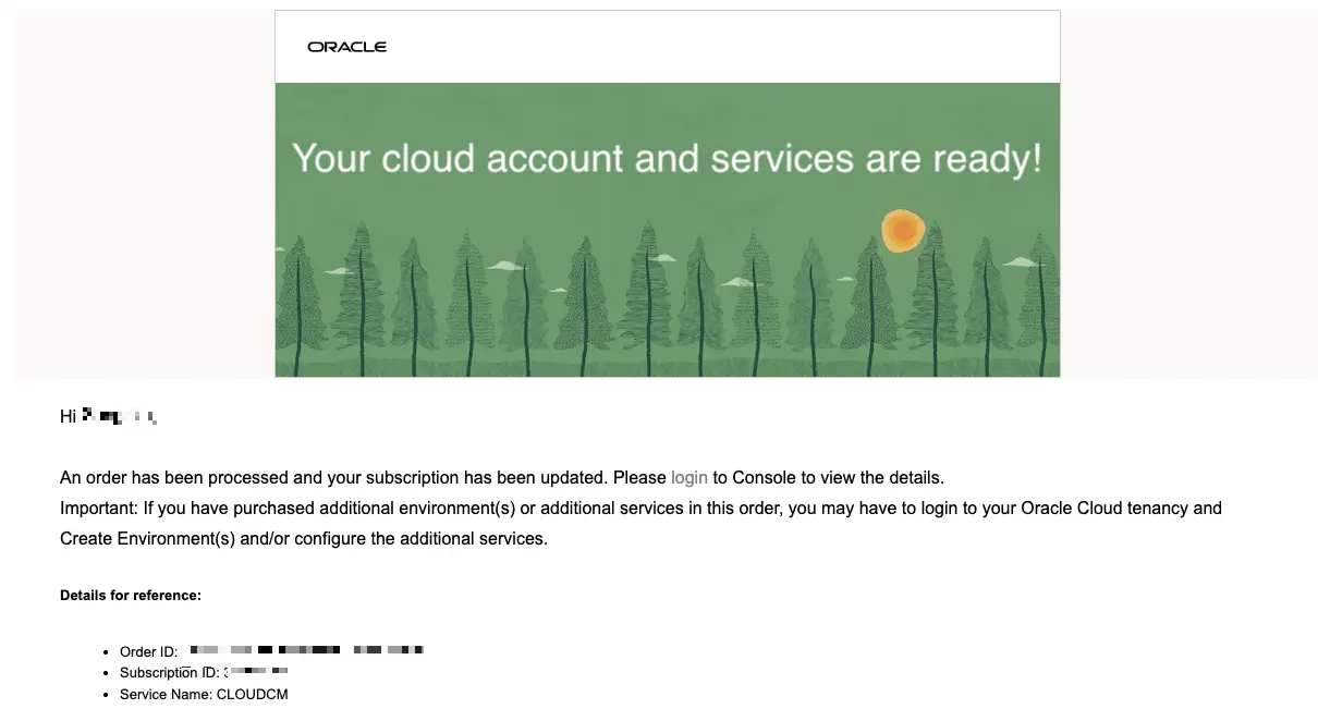 오라클 클라우드 - Upgrade complete mail