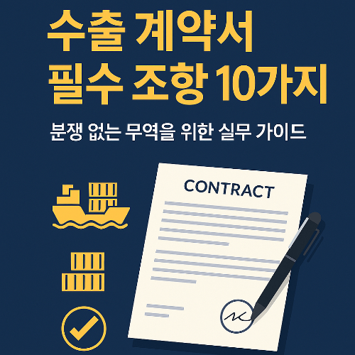 수출 계약서 필수 조항과 작성 요령을 설명하는 무역 실무 이미지