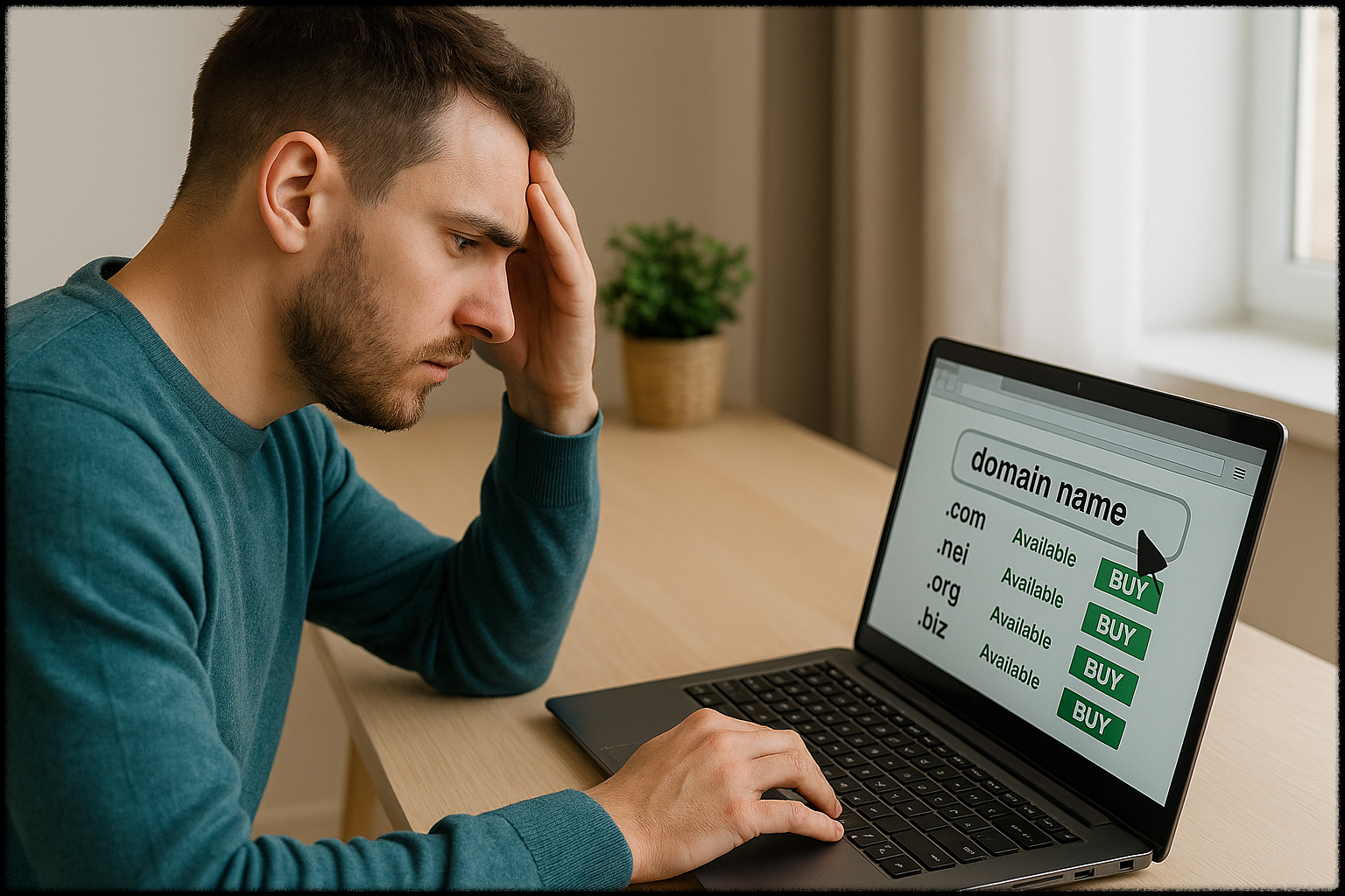 도메인 구매를 고민하는 사용자의 모습