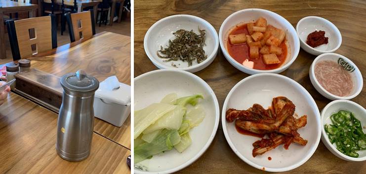 기본 테이블 세팅 및 반찬들