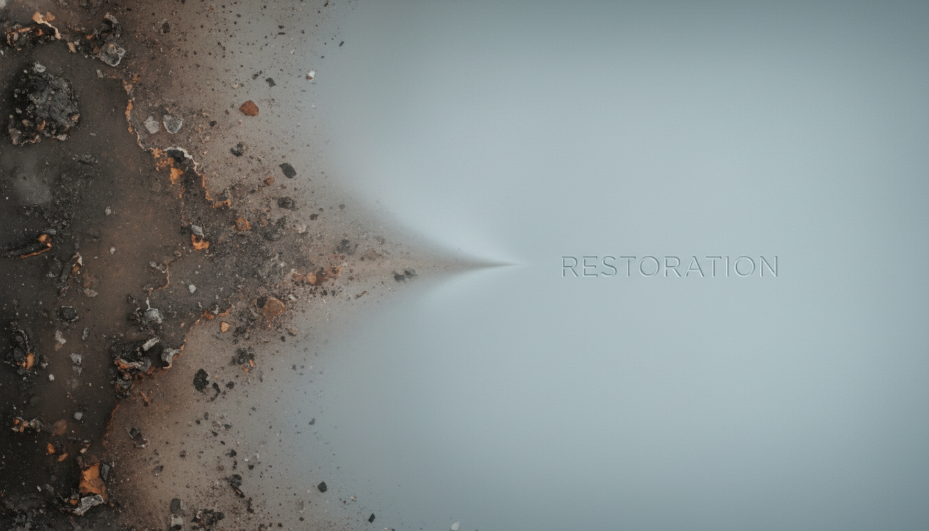 화재 및 특수청소 전후의 깔끔한 복원과 철거 과정을 나타내는 개념 이미지