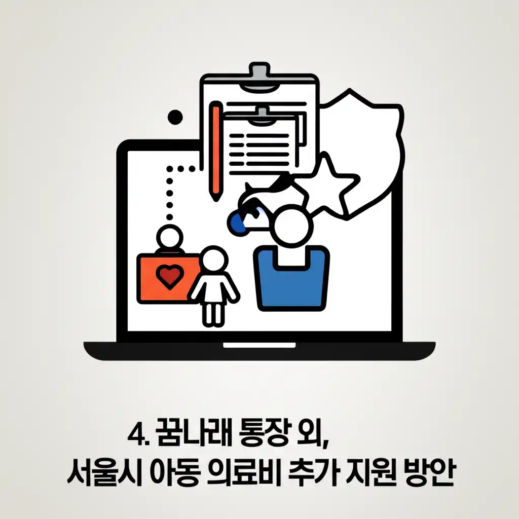 서울시 아동 의료비 추가 지원 방안을 상징하는 이미지. 꿈나래 통장 외 폐결절 등 질병 아동을 위한 서울시의 재정 지원.