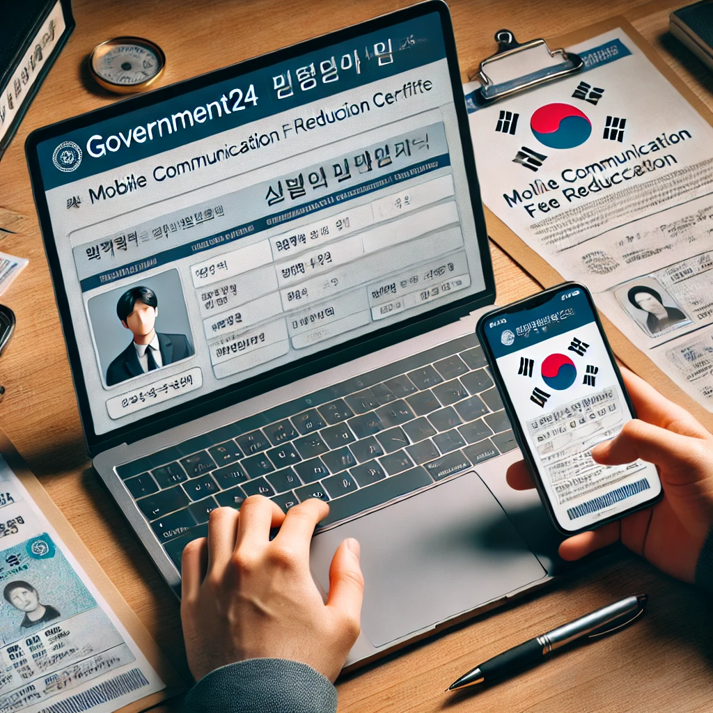 정부24 사이트에서 이동통신감면발급증명서를 신청하는 손&amp;#44; 신분증과 서류 포함