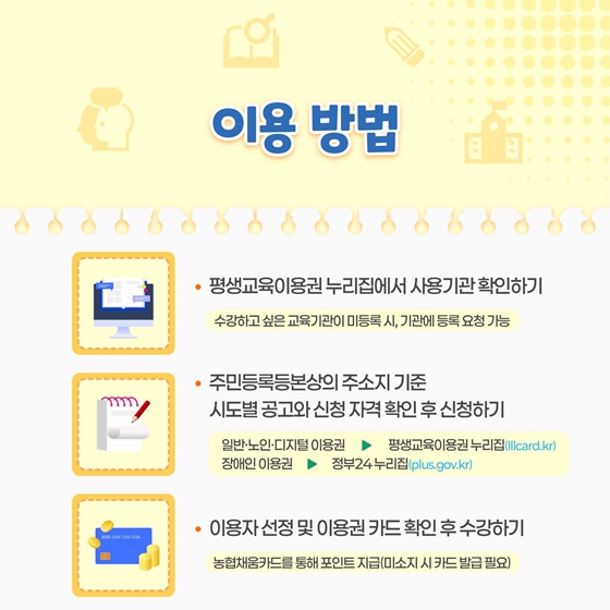 돈 없어 못 배웠다면 지금 기회 평생교육이용권 35만원 지원