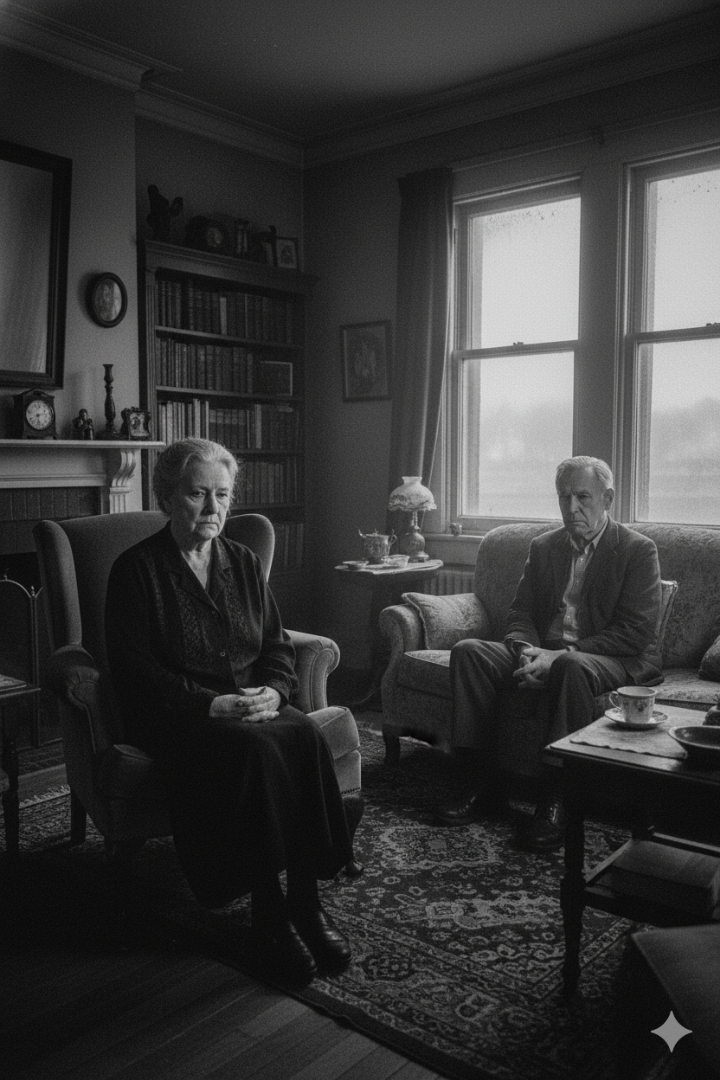 흑백톤의 우울한 느낌의 이나 부부의 모습