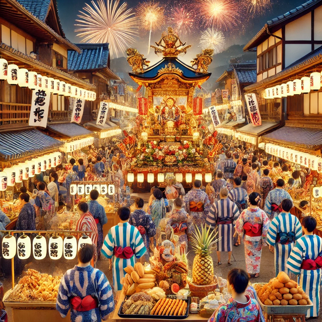 오카야마의 화려한 마츠리 풍경