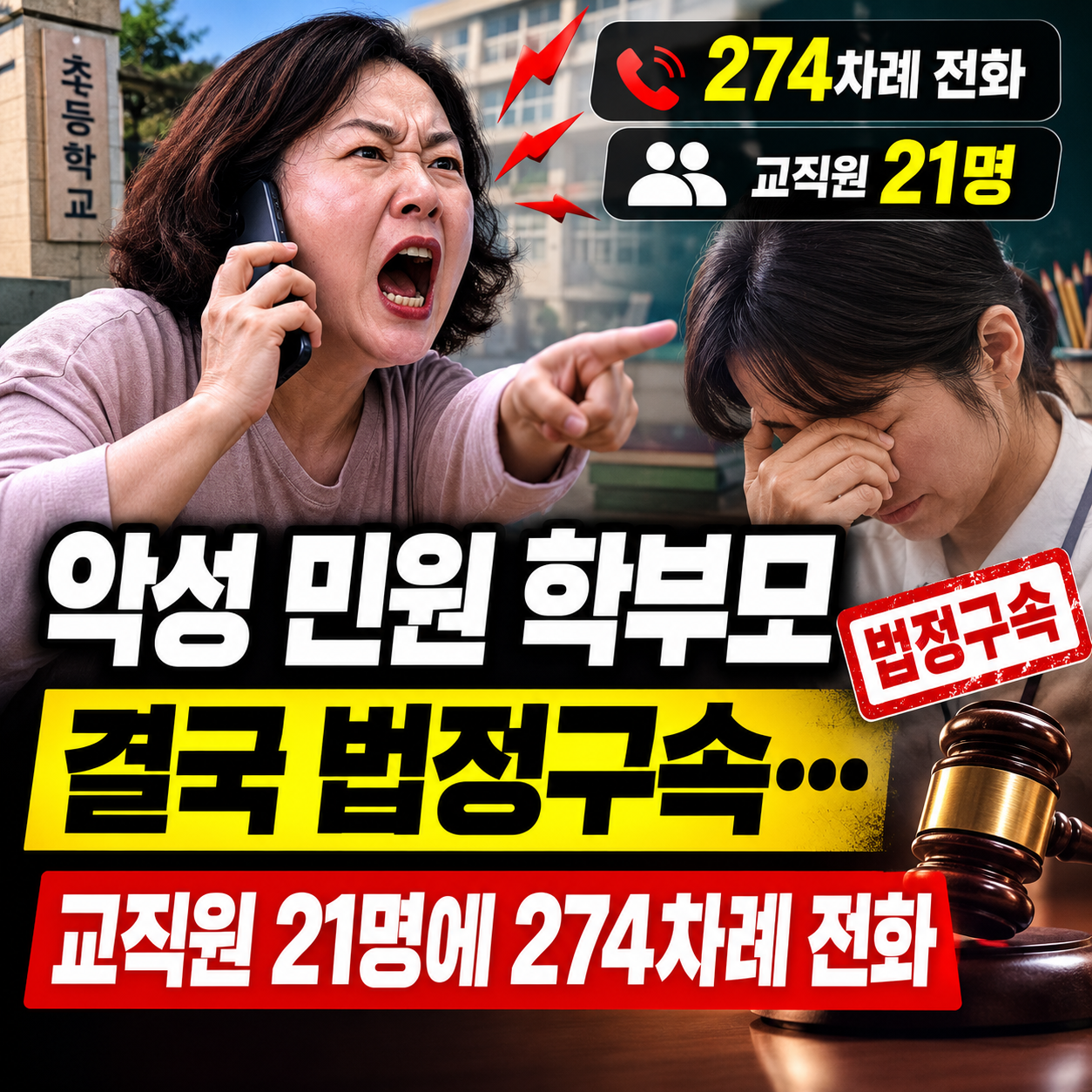 자녀 학폭 조사 뒤 교직원에 274차례 전화…악성 민원 학부모 법정구속