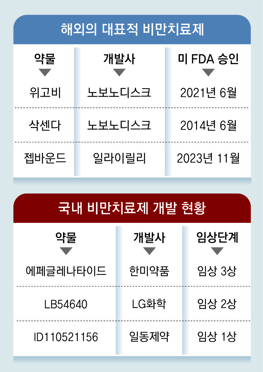 해외의 대표적인 비만 치료제&#44; 노보노디스크의 위고비와 일라이릴리의 젭바운드