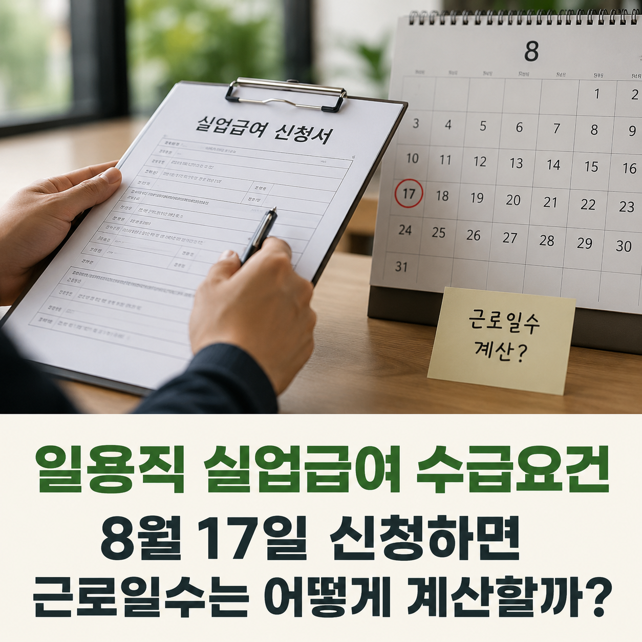 일용직 실업급여 수급요건, 8월 17일 신청하면 근로일수는 어떻게 계산할까?