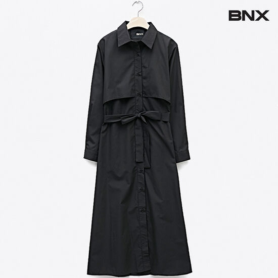 BNX 비엔엑스 카라넥 버튼업 박스핏 허리끈 롱 원피스 BU3OP010L0