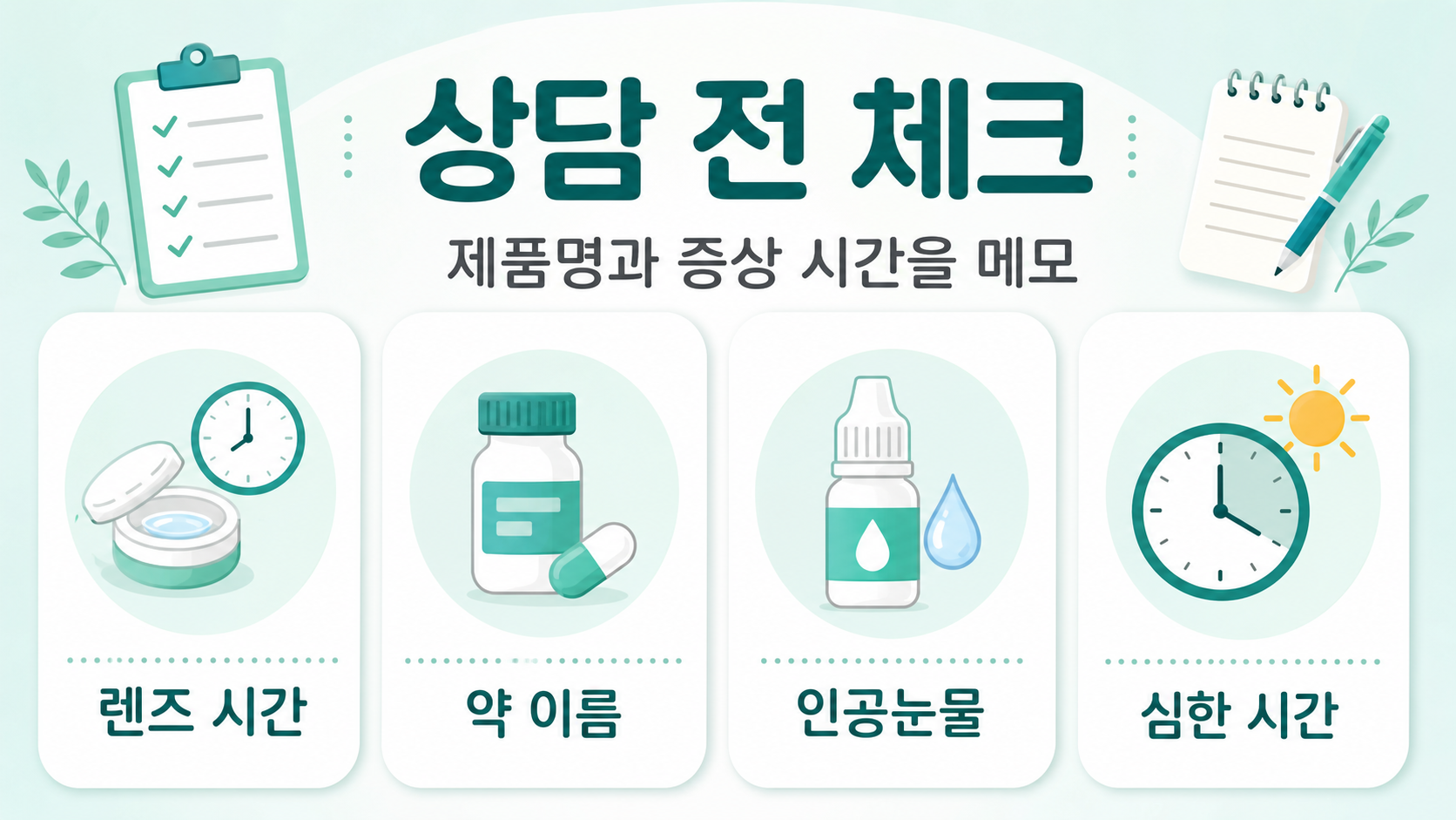 아침 침실, 낮 모니터, 저녁 스마트폰과 안경을 나눈 안내 그림