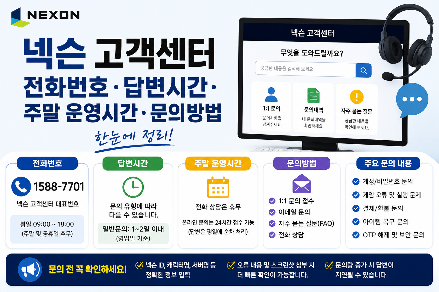 넥슨 고객센터 전화번호|답변시간·주말 운영시간