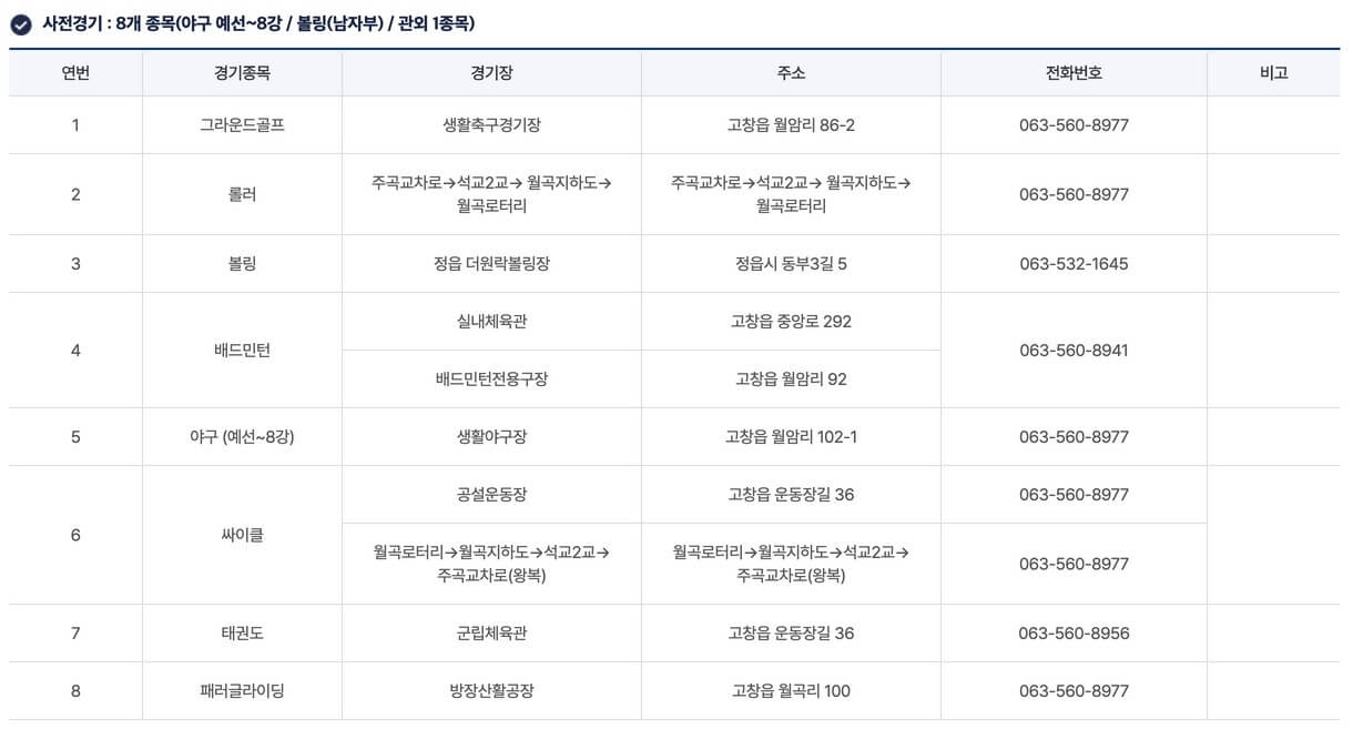 제62회 전북특별자치도민체육대회 경기일정 주요행사 초대가수 안내