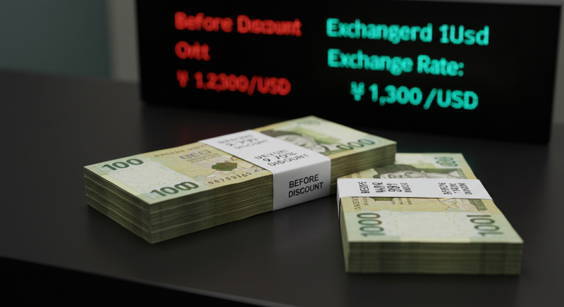 환율 우대 전후 1만원권 지폐 더미를 보여주는 이미지