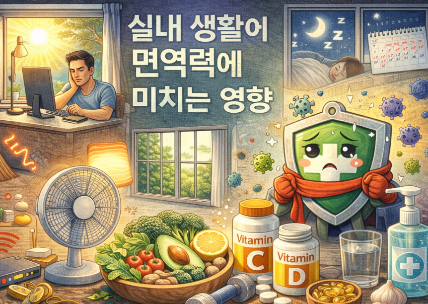 실내생활 하면서 면연력 높이는 모습