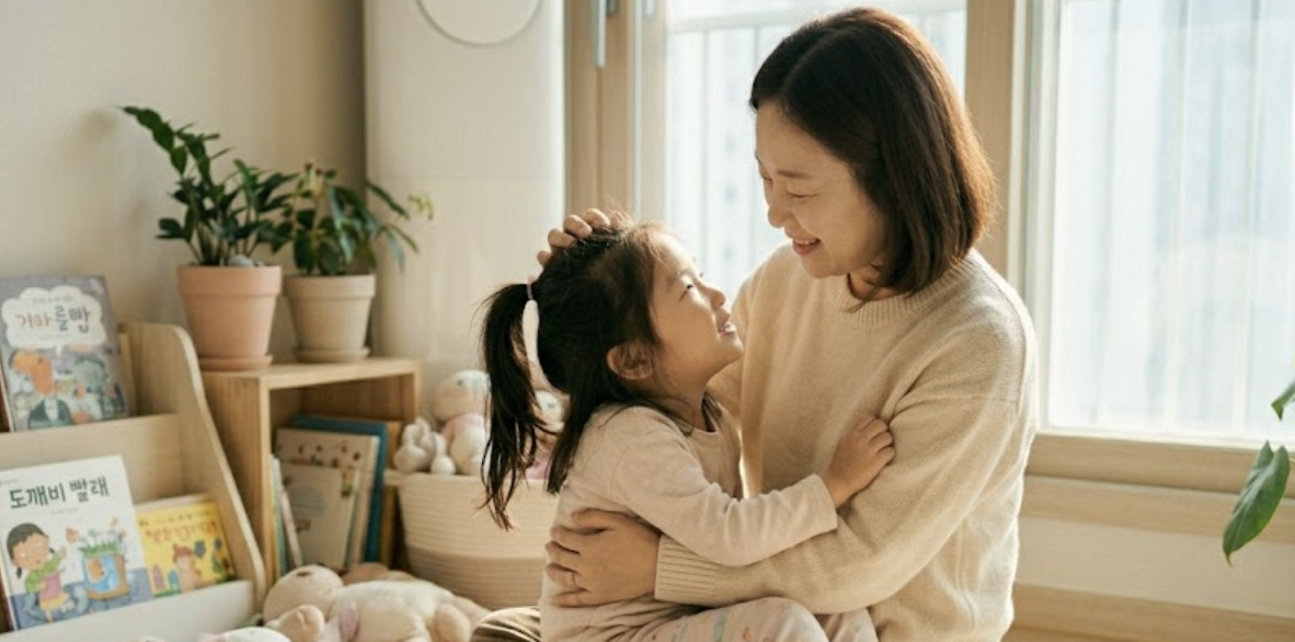 아이에게 안정적인 애착을 가지도록 마음을 읽고 따스히 바라보는 모습