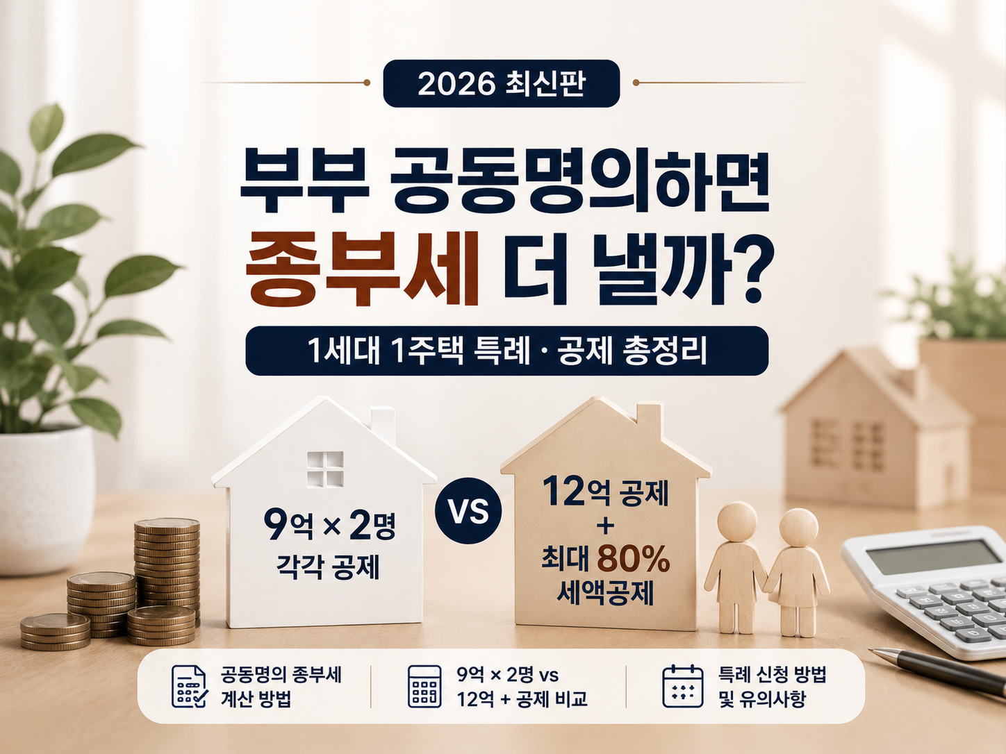 부부 공동명의 종부세 더 낼까?｜2026 1세대 1주택 특례&middot;9억 vs 12억 공제 총정리
