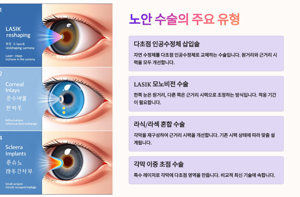 노안 수술의 주요 유형
