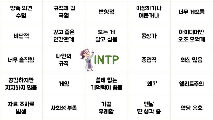 INTP 특징 성격 유형 궁합 직업 인물 및 연예인