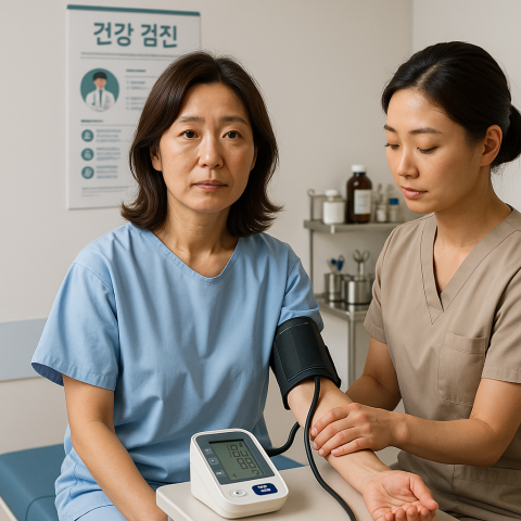 건강검진을 받고 있는 40대 여성