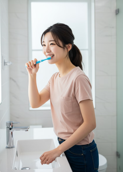 올바른 양치질을 하고 있는 여성