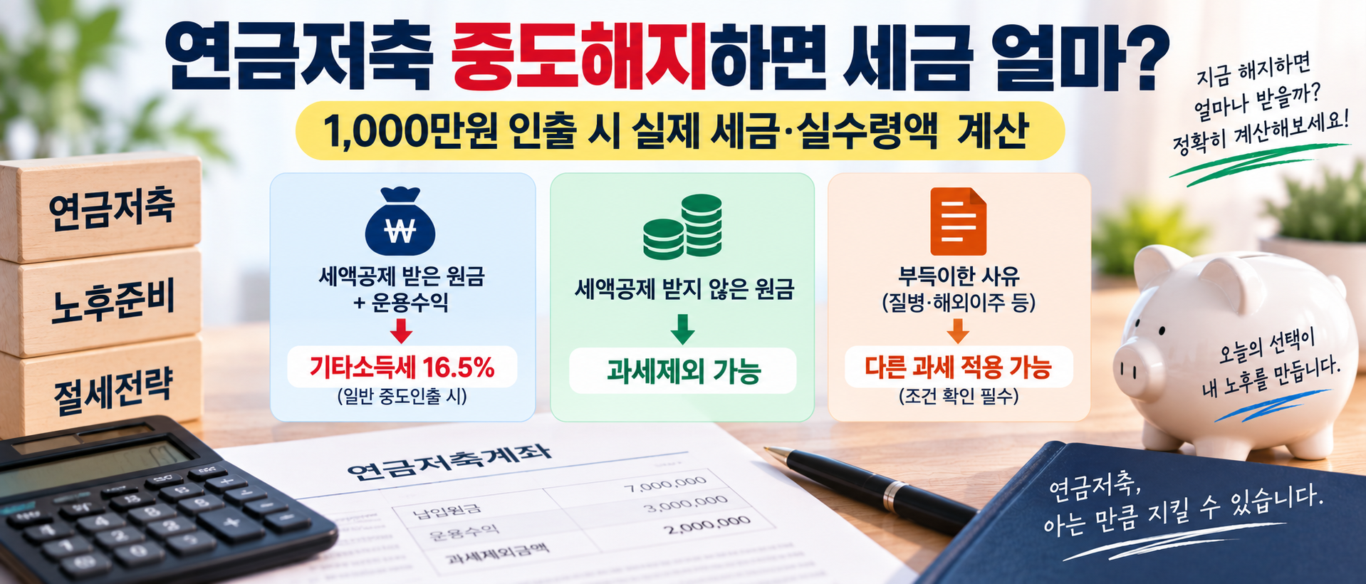 연금저축 중도해지 1000만원 인출 시 세금과 실수령액 계산 대표이미지