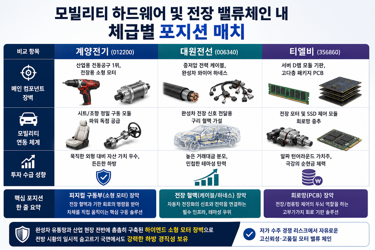 모빌리티 하드웨어 비교 차트