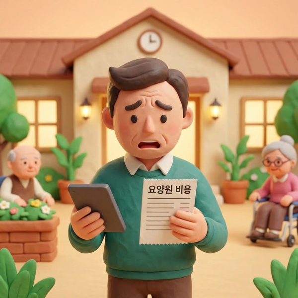 2026년 요양원 입소 한 달 비용 계산과 청구서를 보고 고민하는 보호자 모습