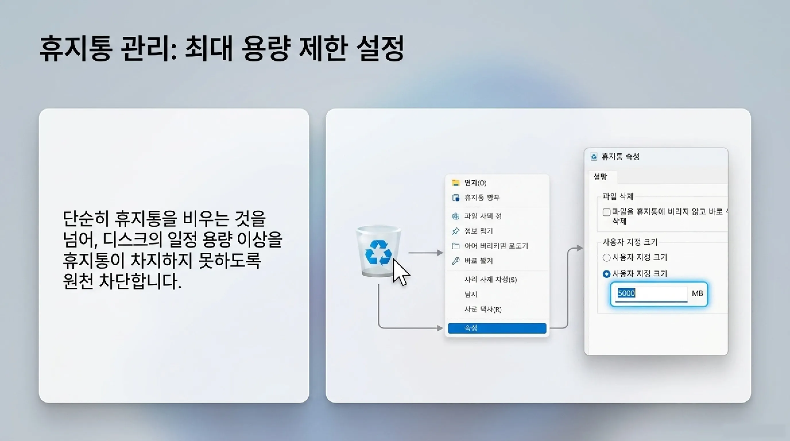 Windows 11 저장 공간 확보 방법 휴지통 최대 용량 제한