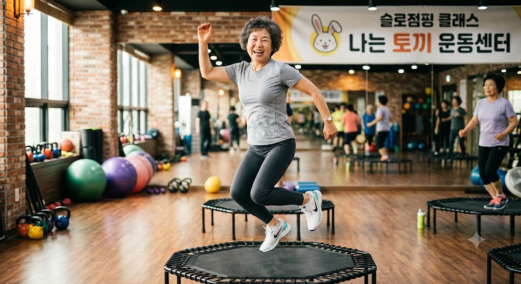 60대 여성의 슬로우 점핑하는 모습