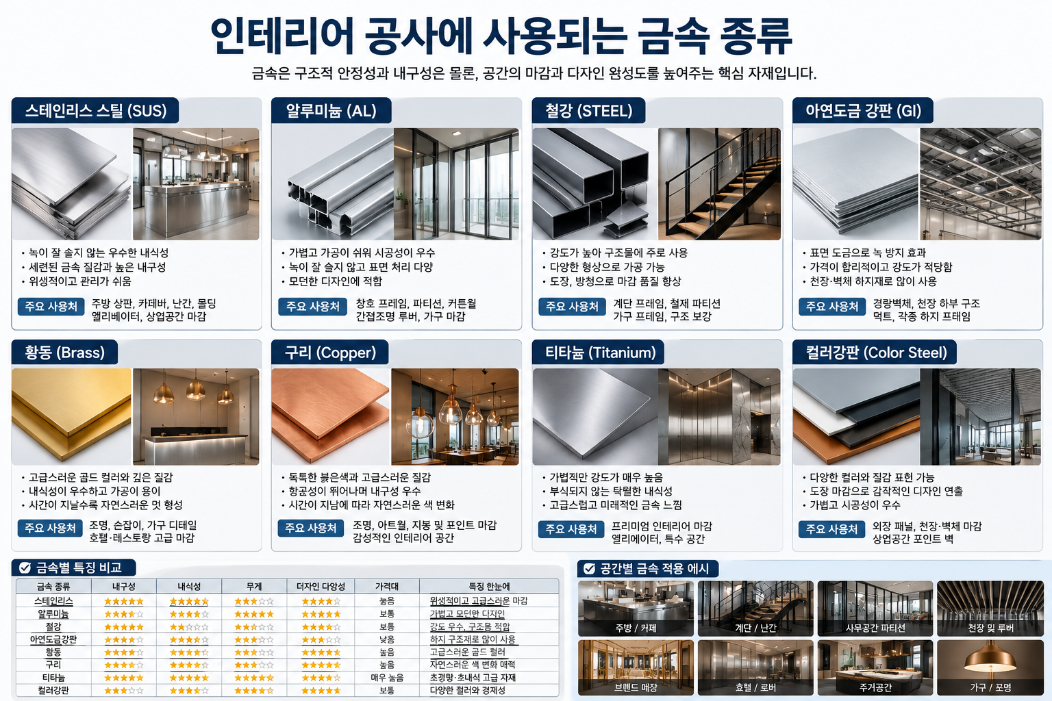 인테리어 공사에 사용되는 금속 종류