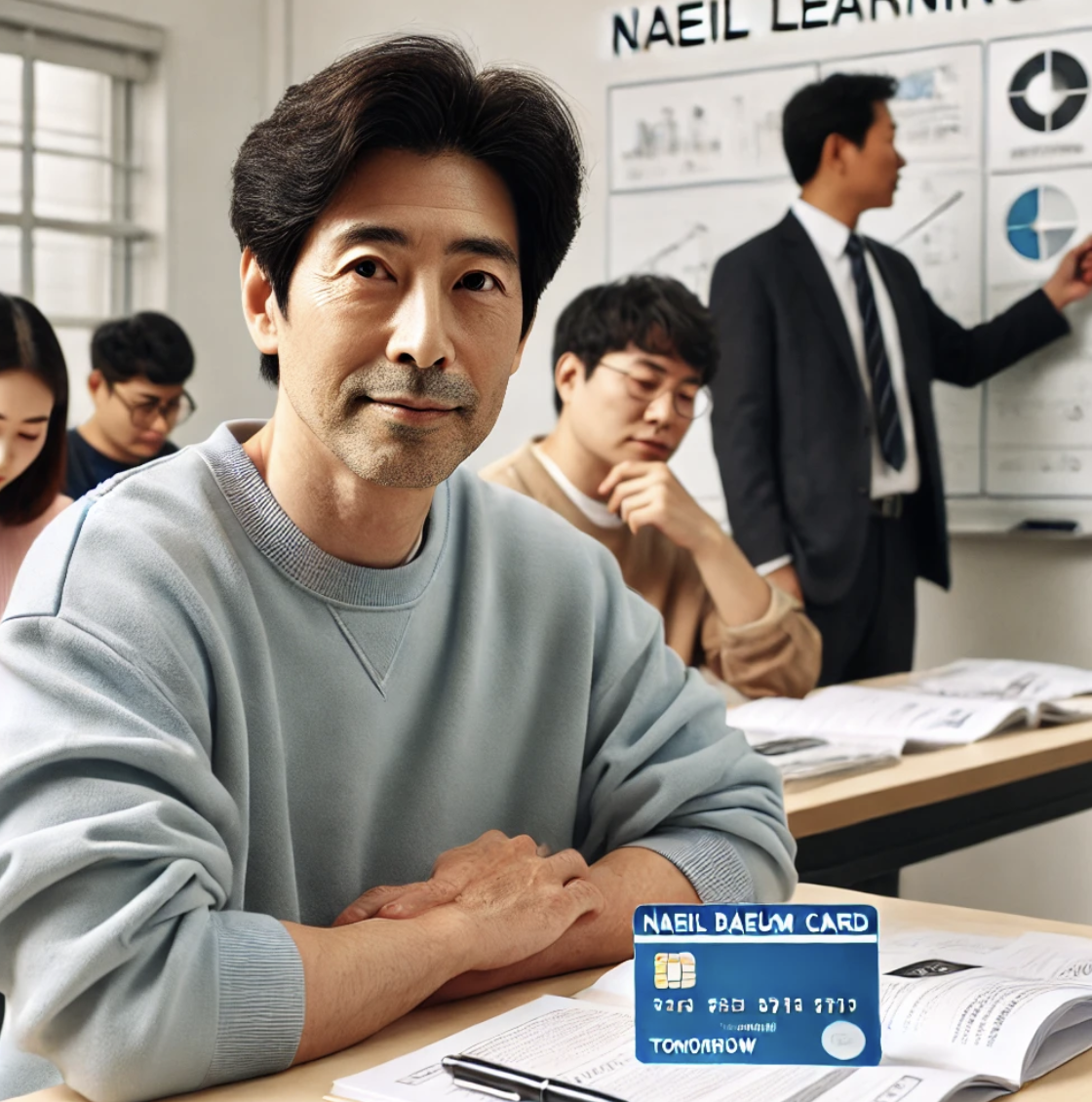 내일배움카드로 오프라인 교육을 이수하고 있는 40대 남자의 모습