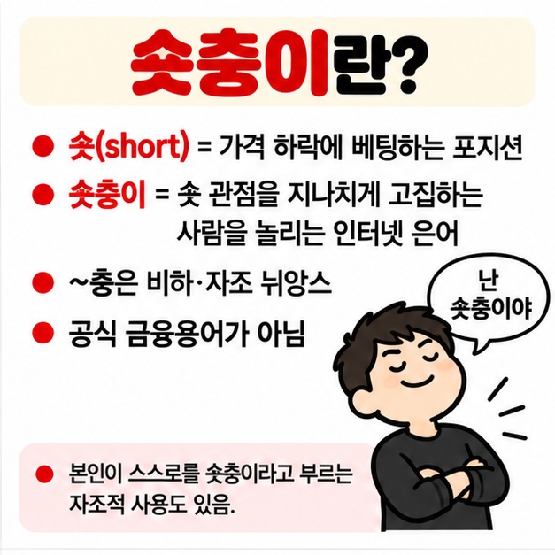 숏은 가격 하락 베팅 롱은 가격 상승 베팅 숏충이와 롱충이는 한 방향을 고집하는 사람을 놀리는 은어라는 비교 카드