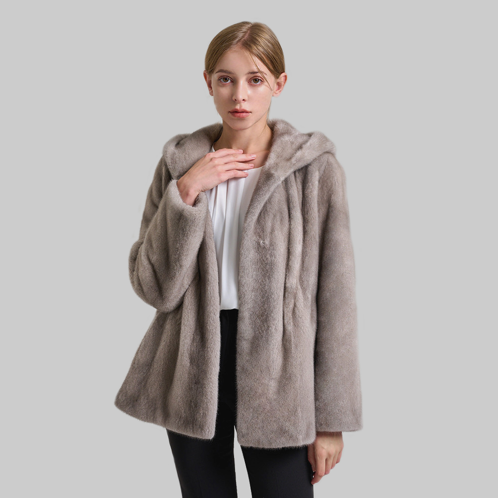 후드넥 밍크코트 4color