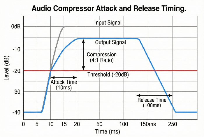 시간축 파라미터 어택과 릴리즈의 작동 메커니즘 도표