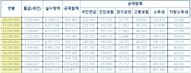 연봉 6천만원 실수령액
