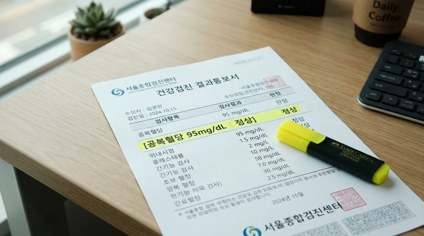 건강검진 결과지 위 공복혈당 수치 부분 클로즈업