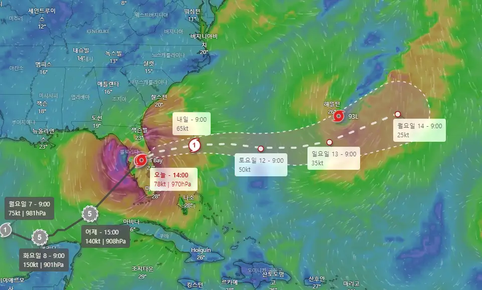 허리케인 밀턴 예상 경로