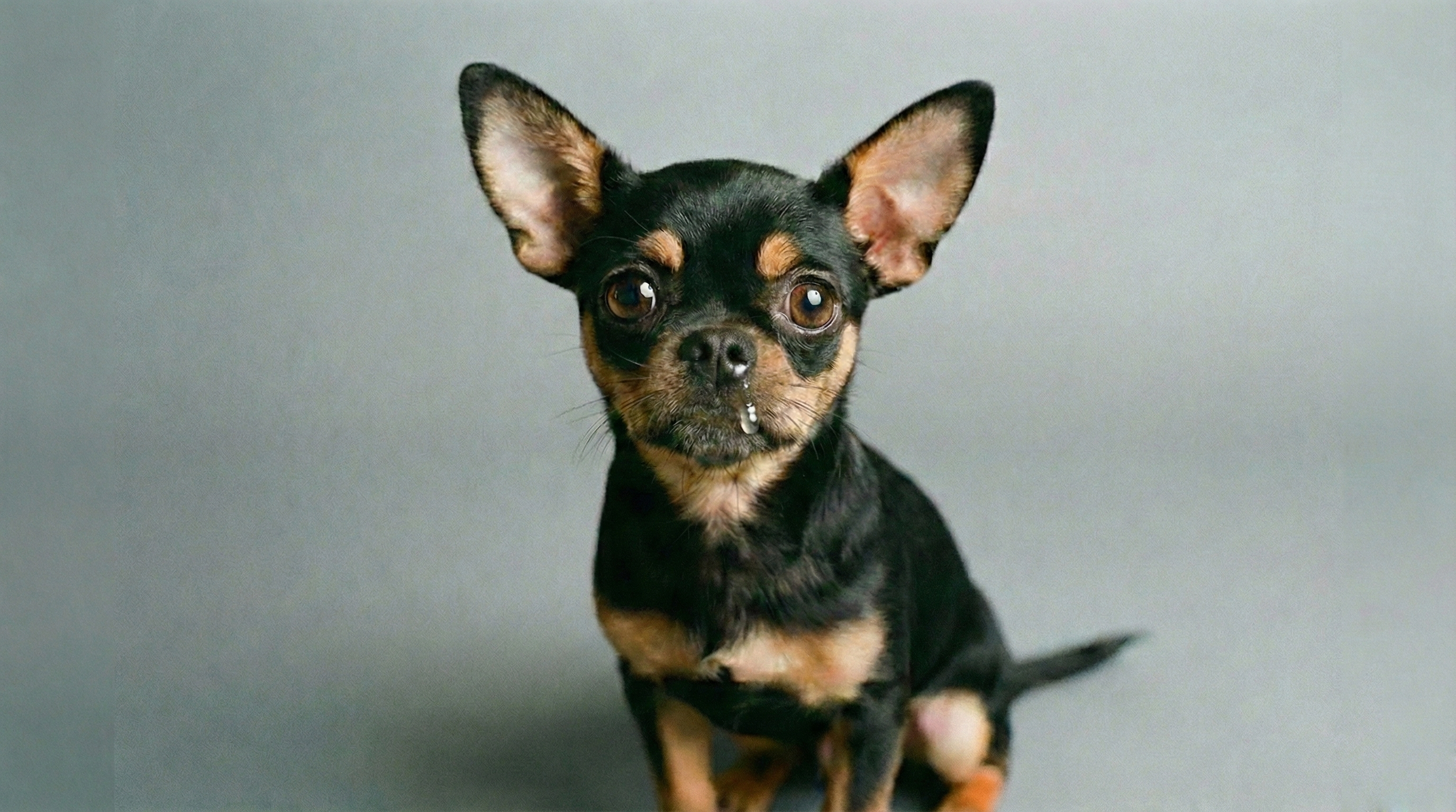 감기에 걸려 콧물을 흘리는 치와와