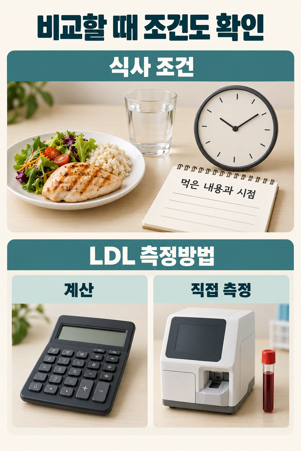 식사 조건과 계산·직접측정을 구분한 검사조건 구성