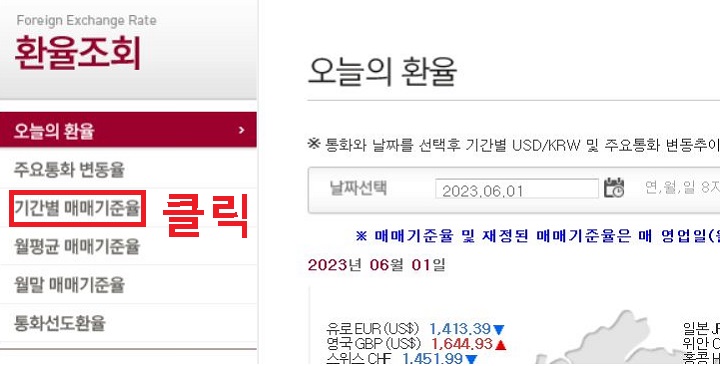 기간별 매매기준율 클릭함