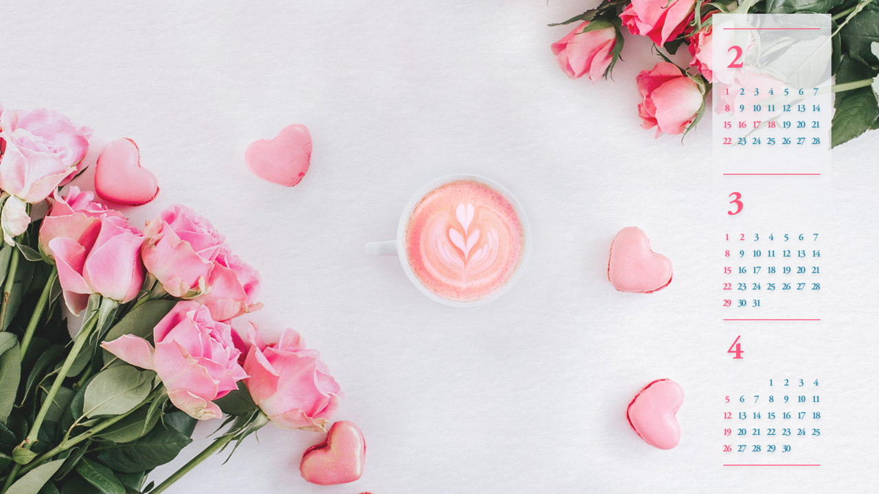 02 분홍 장미와 커피 B - 2026년3월 달력배경화면