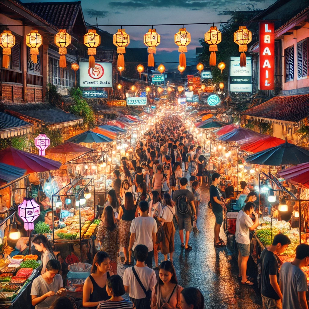 치앙마이 야시장의 활기찬 분위기를 담은 메인 이미지