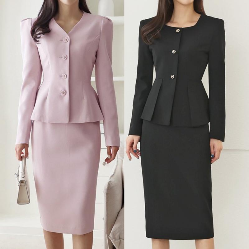 여성정장 세트 치마 페플럼 투피스 여자세미정장 여자셋업 수트