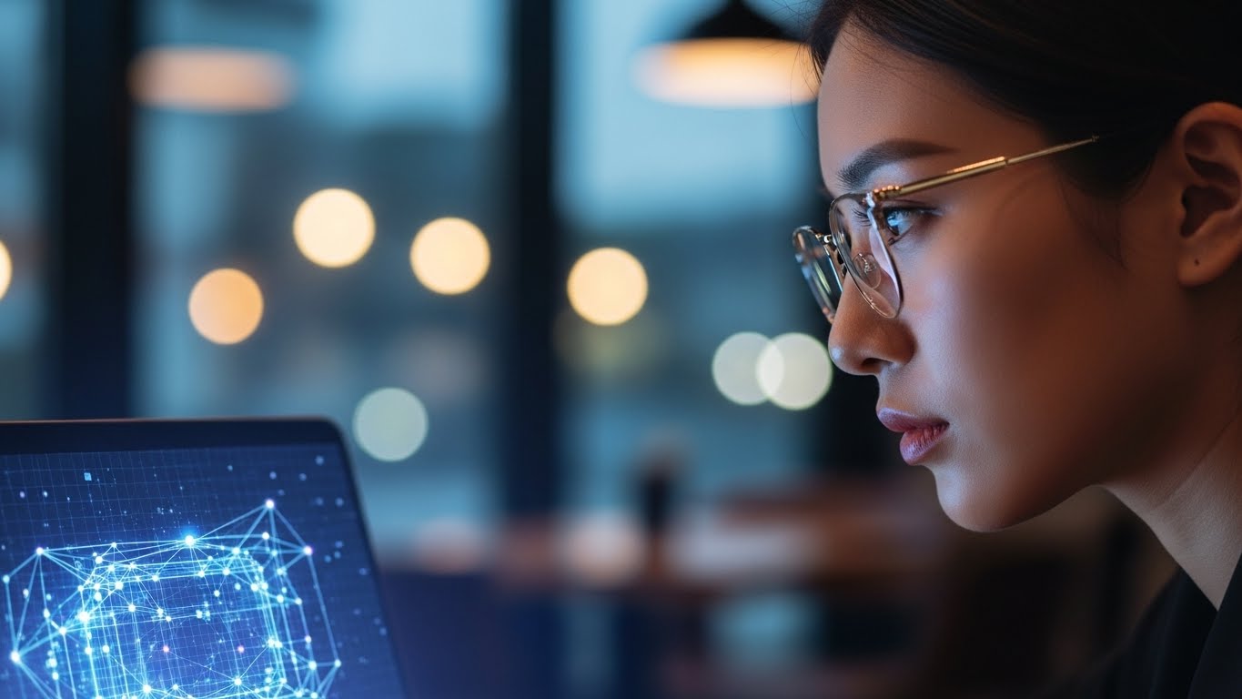 카페에서 노트북으로 노션의 데이터베이스와 관계형 구조를 설계하며 업무 효율을 높이는 한국 여성