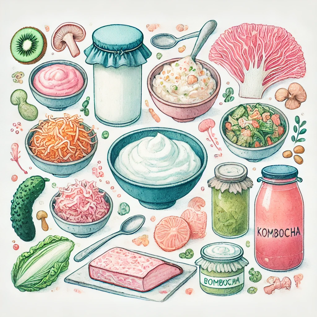 김치, 요거트, 콤부차 등 프로바이오틱스가 풍부한 음식들