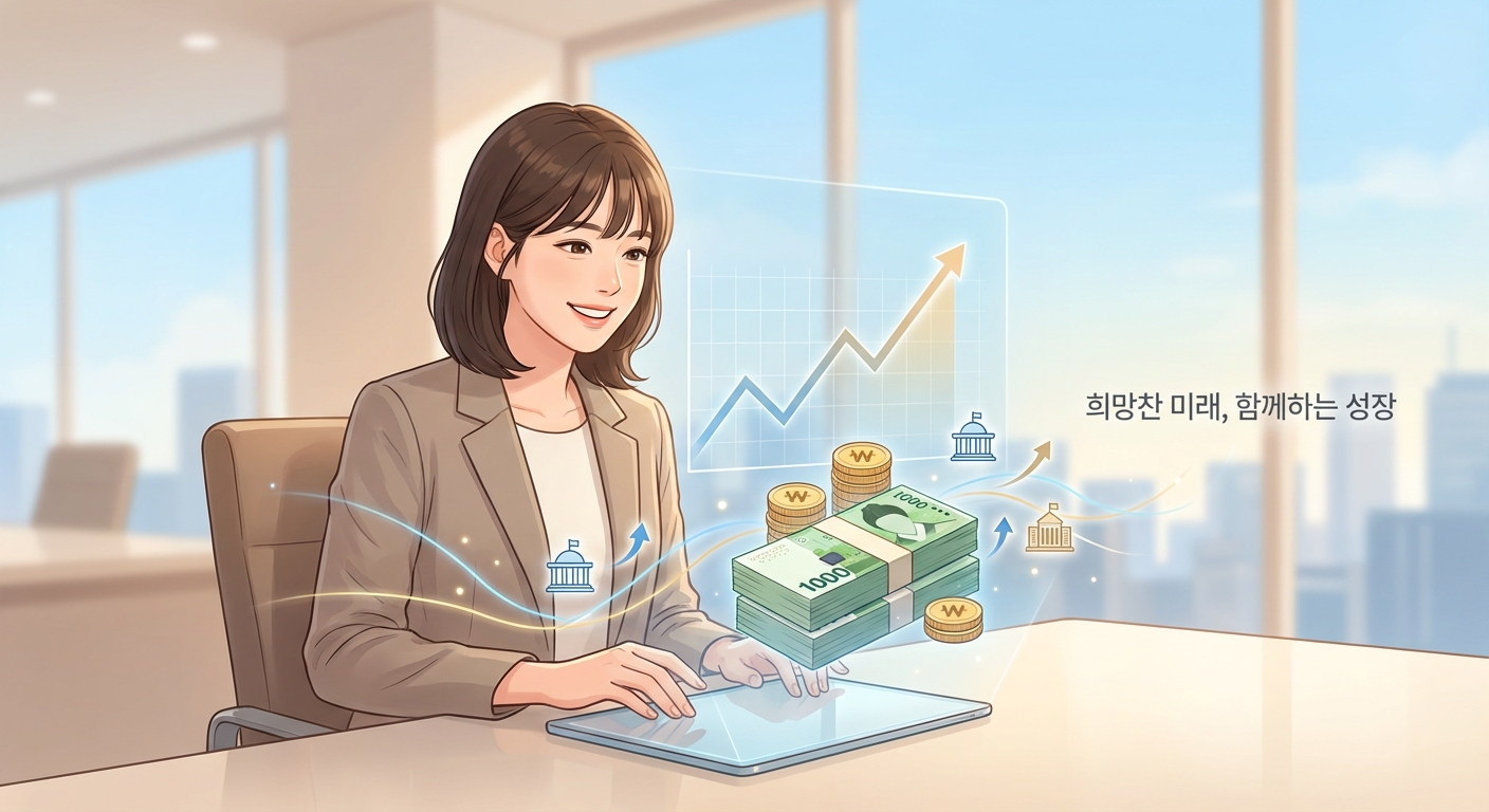 밝은 미소를 띠고 미래 적금으로 자산을 늘리는 청년의 모습