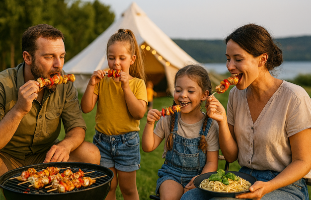 아이들과 함께 즐기는 가족캠핑 음식 요리 닭꼬치