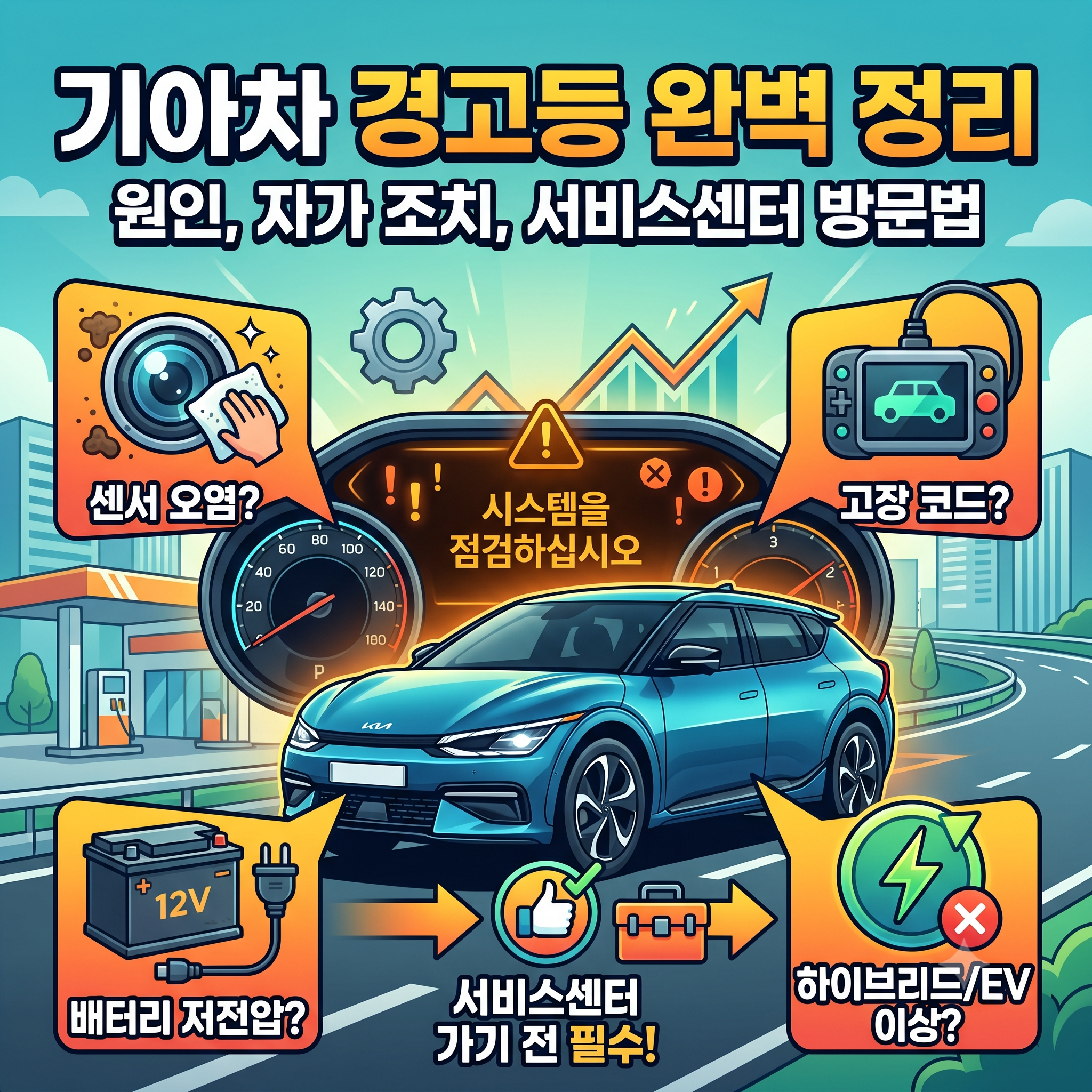 기아차 "시스템을 점검하십시오" 경고등 원인과 자가 조치 및 해결 방법