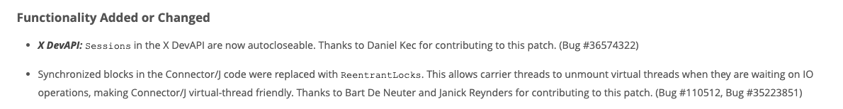 Connector/J 9.x의 가상 스레드 지원